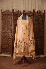 Load image into Gallery viewer, Bovine Chic Peach Muga Cotton Jamdani Unstitched Suit Set