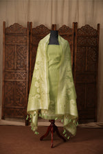 Load image into Gallery viewer, Simply Chic Green Muga Cotton Jamdani Unstitched Suit Set