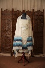 Load image into Gallery viewer, Everyday Elegance White & Blue Muga Cotton Unstitched Suit Set