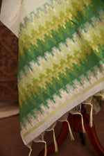 Load image into Gallery viewer, Everyday Elegance White & Green Muga Cotton Unstitched Suit Set