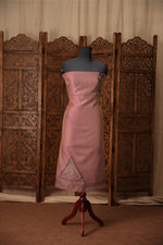Load image into Gallery viewer, Midnight Bloom Pink Muga Cotton Unstitched Suit Set