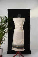 Load image into Gallery viewer, Everyday Elegance White & Black Muga Cotton Unstitched Suit Set