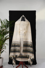 Load image into Gallery viewer, Everyday Elegance White & Black Muga Cotton Unstitched Suit Set