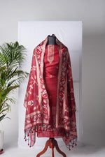 Load image into Gallery viewer, Rich Hues Red Soft Cotton Jamdani Unstitched Suit Set