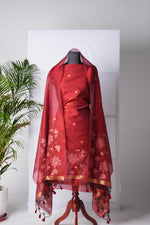 Load image into Gallery viewer, Dream Weaver Red Muga Cotton Jamdani Unstitched Suit Set