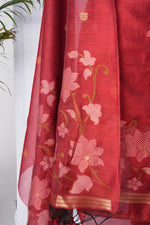 Load image into Gallery viewer, Dream Weaver Red Muga Cotton Jamdani Unstitched Suit Set
