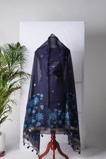 Load image into Gallery viewer, Dream Weaver Navy Muga Cotton Jamdani Unstitched Suit Set
