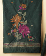 Load image into Gallery viewer, Misty Wefts Dark Green Muga Cotton Jamdani Unstitched Suit Set