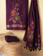 Load image into Gallery viewer, Misty Wefts Jamun Wine Muga Cotton Jamdani Unstitched Suit Set