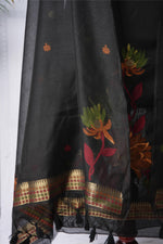 Load image into Gallery viewer, Misty Wefts Black Muga Cotton Jamdani Unstitched Suit Set