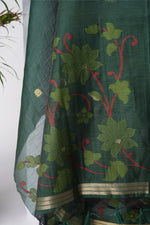 Load image into Gallery viewer, Dewy Bloom Bottle Green Muga Cotton Jamdani Unstitched Suit Set