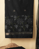 Load image into Gallery viewer, Dewy Bloom Black Muga Cotton Jamdani Unstitched Suit Set
