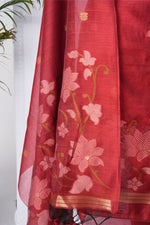 Load image into Gallery viewer, Dewy Bloom Red Muga Cotton Jamdani Unstitched Suit Set