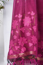 Load image into Gallery viewer, Dewy Bloom Rani Pink Muga Cotton Jamdani Unstitched Suit Set