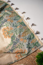 Load image into Gallery viewer, Ethnic Ethos Beige & Navy Cotton Unstitched Suit Set