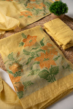 Load image into Gallery viewer, Trendy Tales Yellow Cotton Unstitched Suit Set