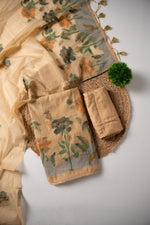 Load image into Gallery viewer, Trendy Tales Beige Cotton Unstitched Suit Set