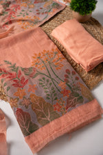 Load image into Gallery viewer, Trendy Tales Peach Cotton Unstitched Suit Set
