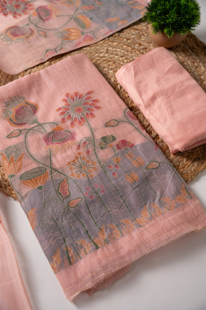 Trendy Tales Pink Cotton Unstitched Suit Set