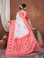 Load image into Gallery viewer, Red & White Chanderi Cotton Saree For Durga Puja