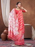 Load image into Gallery viewer, Red & White Chanderi Cotton Saree For Durga Puja