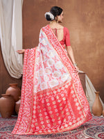 Load image into Gallery viewer, Red & White Chanderi Cotton Saree For Durga Puja