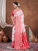 Load image into Gallery viewer, Red & White Chanderi Cotton Saree For Durga Puja