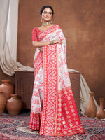 Load image into Gallery viewer, Red & White Chanderi Cotton Saree For Durga Puja