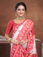 Load image into Gallery viewer, Red & White Chanderi Cotton Saree For Durga Puja