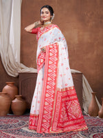 Load image into Gallery viewer, Red & White Chanderi Cotton Saree For Durga Puja