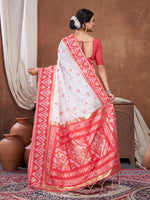 Load image into Gallery viewer, Red & White Chanderi Cotton Saree For Durga Puja