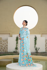 Load image into Gallery viewer, Kaashi Sky Blue Cotton Jamdani Saree