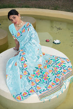 Load image into Gallery viewer, Kaashi Sky Blue Cotton Jamdani Saree