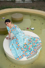Load image into Gallery viewer, Kaashi Sky Blue Cotton Jamdani Saree