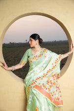 Load image into Gallery viewer, Kaashi Green Cotton Jamdani Saree