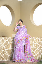 Load image into Gallery viewer, Kaashi Lavender Cotton Jamdani Saree