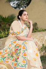 Load image into Gallery viewer, Kaashi Off-White Cotton Jamdani Saree
