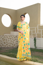Load image into Gallery viewer, Kaashi Yellow Cotton Jamdani Saree