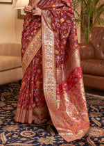 Load image into Gallery viewer, Kalista Earth Red Woven Jamewar Kashmiri Banarasi Saree