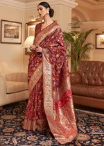 Load image into Gallery viewer, Kalista Earth Red Woven Jamewar Kashmiri Banarasi Saree