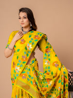 Load image into Gallery viewer, Karvaah Blissful Yellow Cotton Jamdani Saree