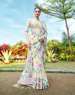 Load image into Gallery viewer, Karvaah Off-White Soft Cotton Jamdani Saree