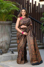Load image into Gallery viewer, Kashida Bitter Black Jamewar Kashmiri Soft Modal Silk Saree
