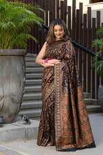 Load image into Gallery viewer, Kashida Bitter Black Jamewar Kashmiri Soft Modal Silk Saree