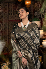 Load image into Gallery viewer, Kavya Silk Black Banarasi Silk Woven Saree