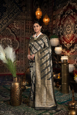 Load image into Gallery viewer, Kavya Silk Black Banarasi Silk Woven Saree