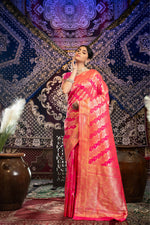 Load image into Gallery viewer, Kavya Silk Pink Banarasi Silk Woven Saree