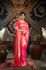 Load image into Gallery viewer, Kavya Silk Pink Banarasi Silk Woven Saree