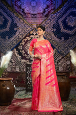Load image into Gallery viewer, Kavya Silk Pink Banarasi Silk Woven Saree