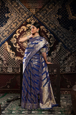 Load image into Gallery viewer, Kavya Silk Navy Banarasi Silk Woven Saree